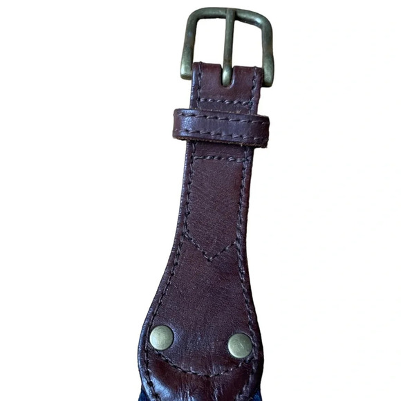 Hollister Women’s Brown Leather and Fabric Belt with Blue and White Stripes - Picture 4 of 10